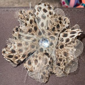 brooch or hair pin piece bow leopard jeweled ribbon pagent accessory